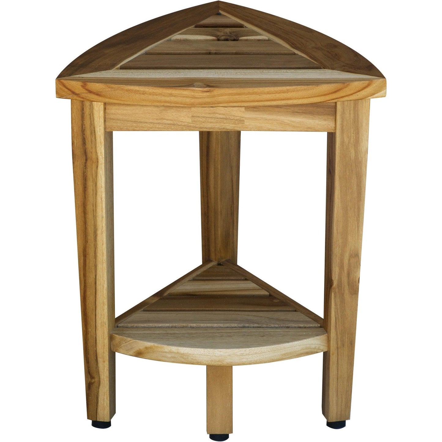 Compact Teak Corner Shower or Outdoor Bench with Shelf in Natural Finish - AFS