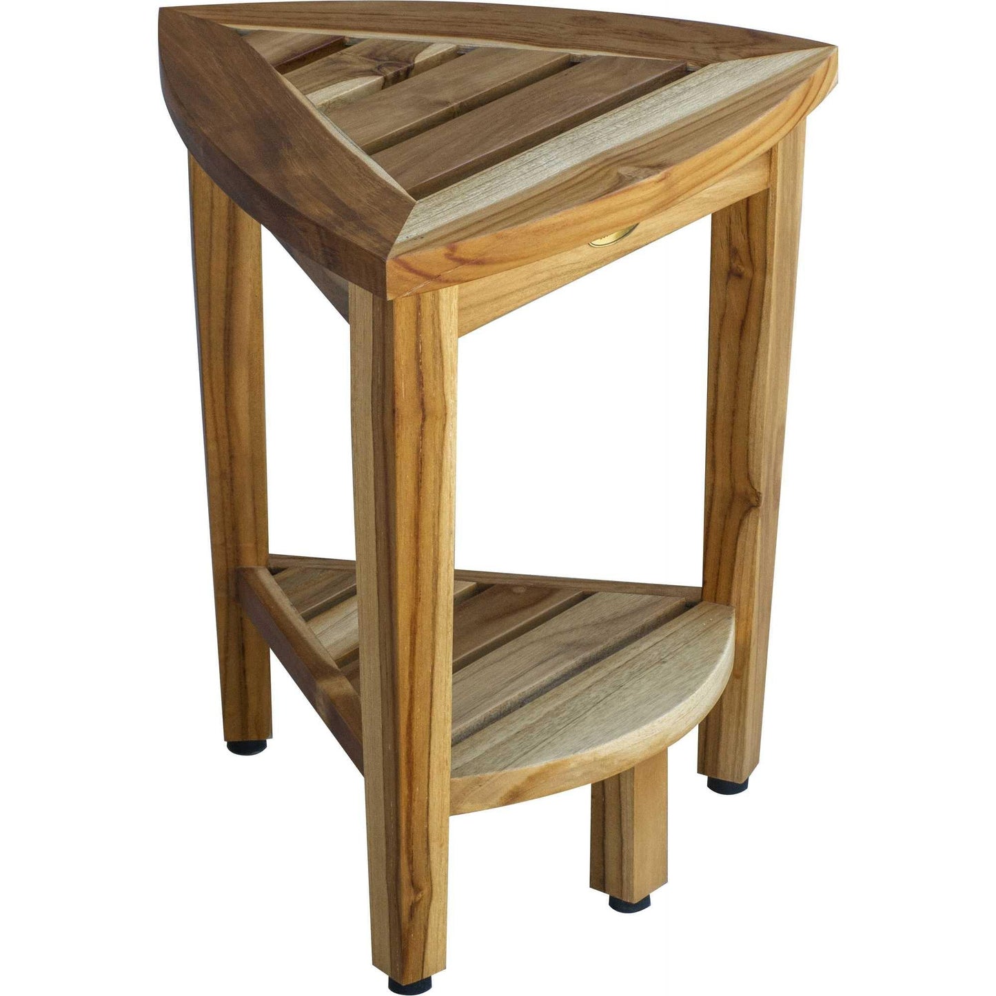 Compact Teak Corner Shower or Outdoor Bench with Shelf in Natural Finish - AFS