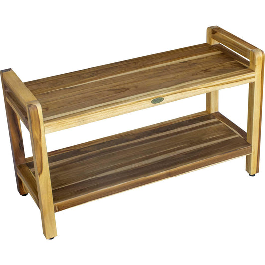 Rectangular Teak Shower Bench with Handles in Natural Finish - AFS