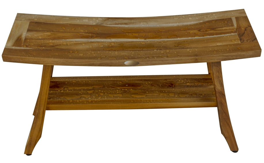 Compact Curvilinear Teak Shower Outdoor Bench with Shelf in Natural Finish - AFS