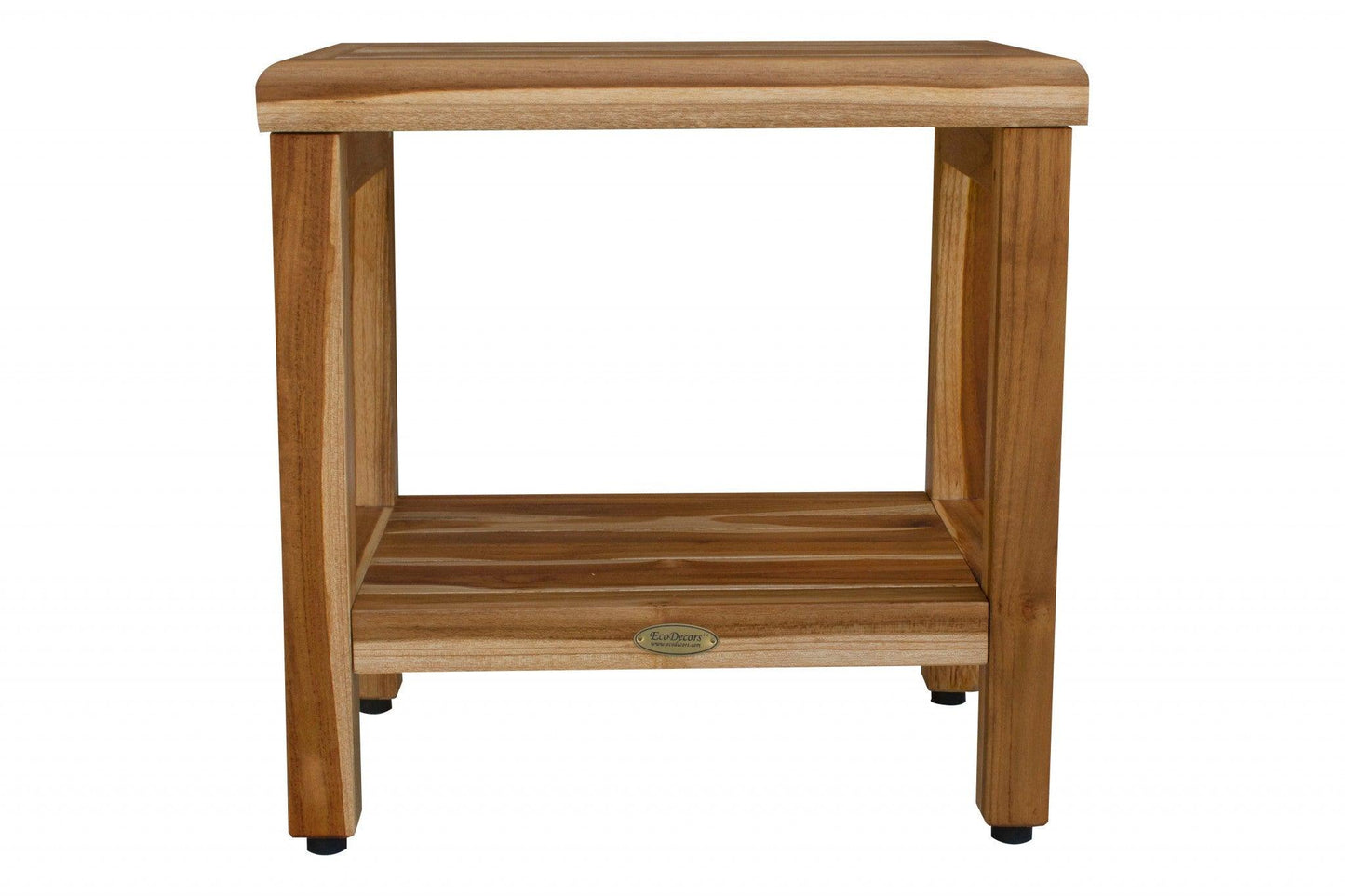 18" Contemporary Teak Shower Stool or Bench with Shelf in Natural Finish - AFS