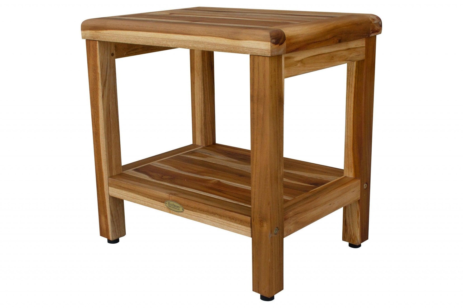 18" Contemporary Teak Shower Stool or Bench with Shelf in Natural Finish - AFS