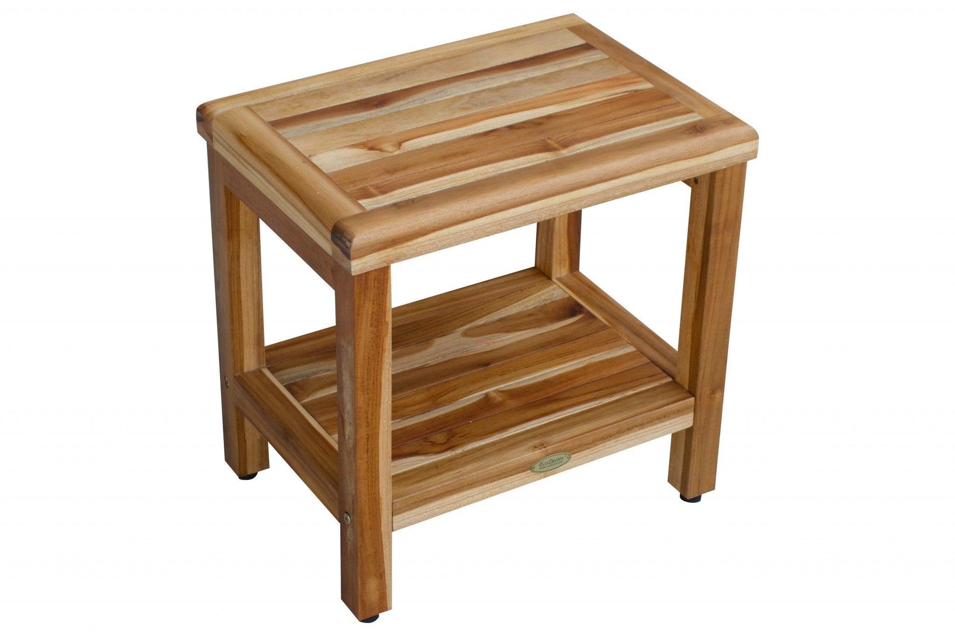 18" Contemporary Teak Shower Stool or Bench with Shelf in Natural Finish - AFS