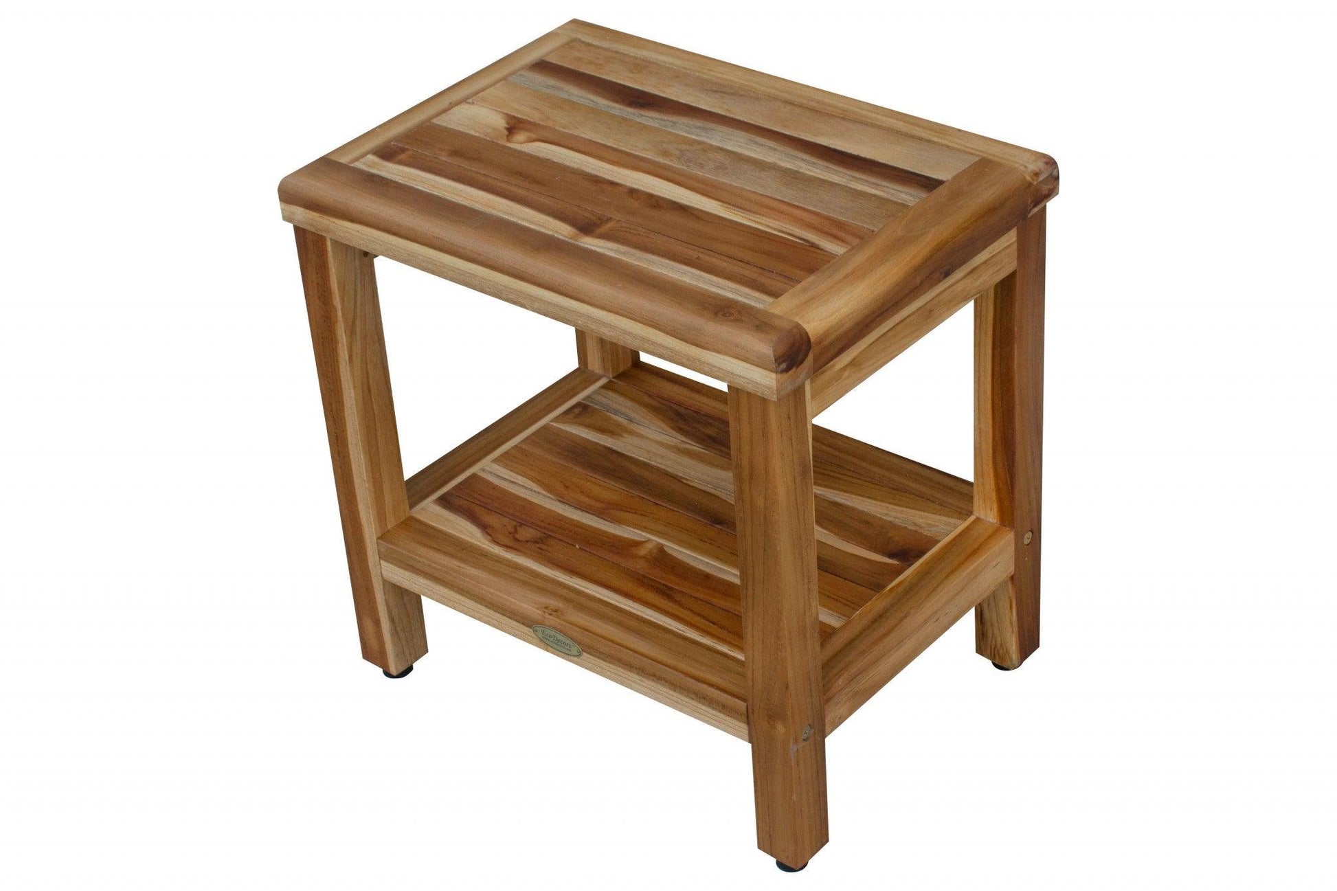 18" Contemporary Teak Shower Stool or Bench with Shelf in Natural Finish - AFS