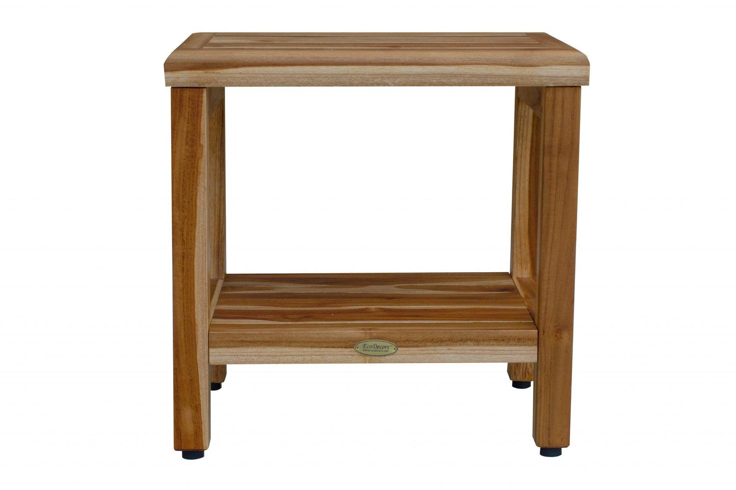 18" Contemporary Teak Shower Stool or Bench with Shelf in Natural Finish - AFS