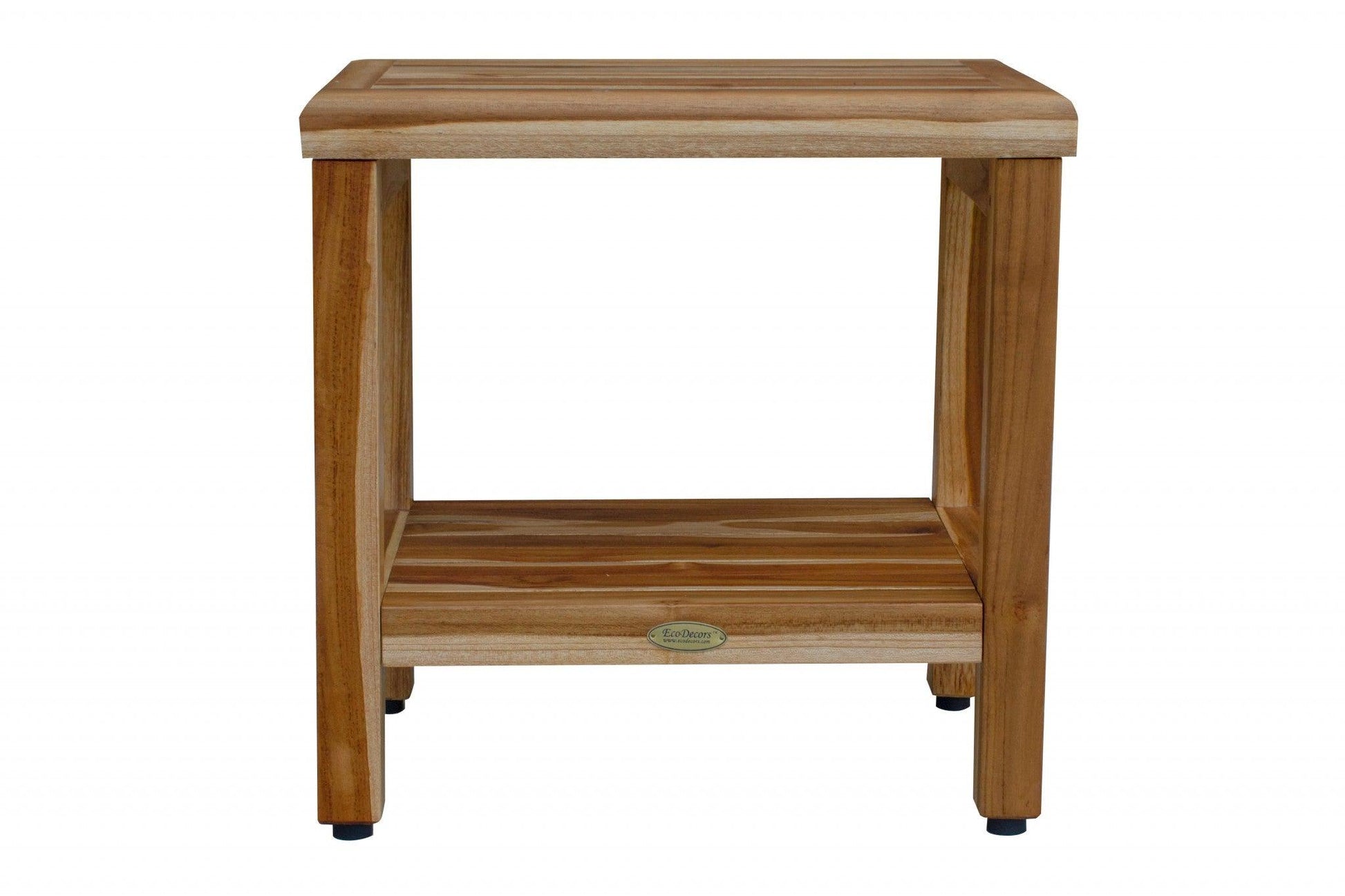 18" Contemporary Teak Shower Stool or Bench with Shelf in Natural Finish - AFS