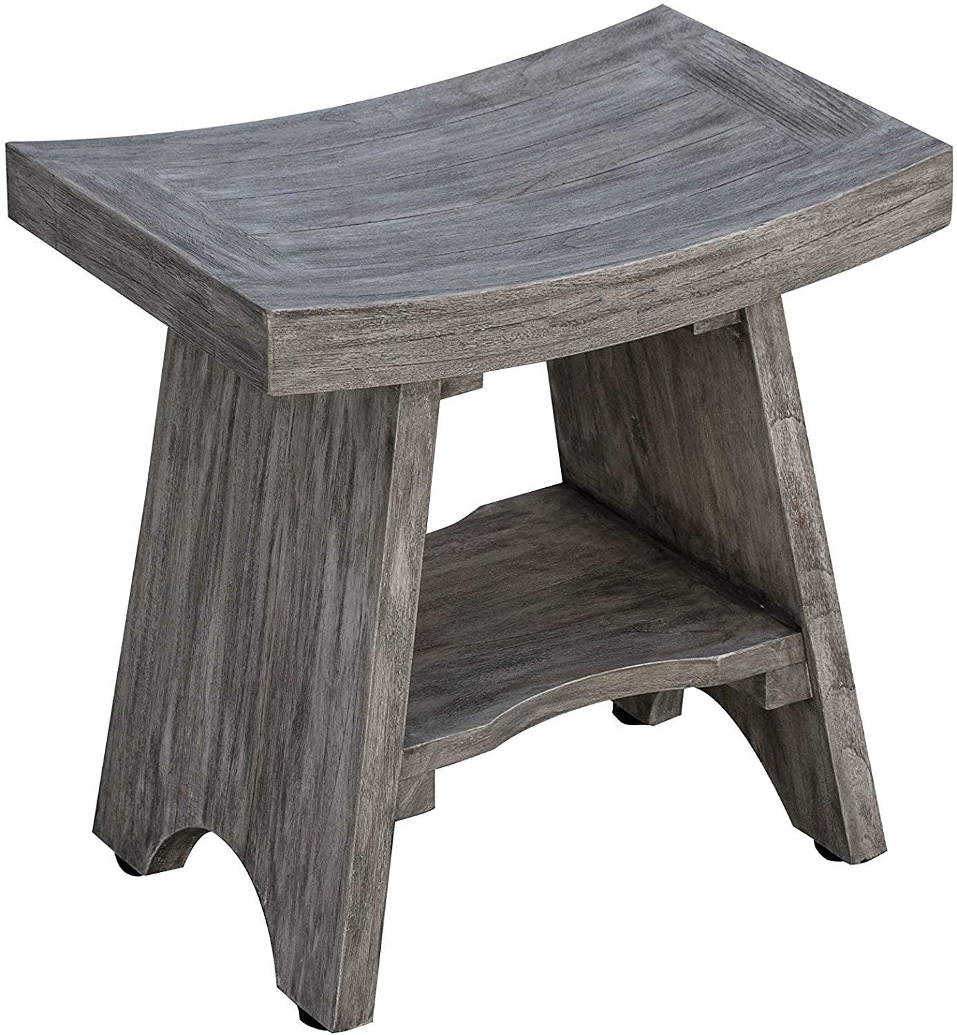 Contemporary Teak Shower or Bench with Shelf in Gray Finish - AFS