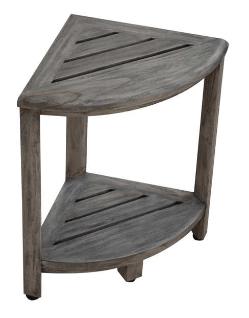 Compact Teak Corner Shower Outdoor Bench in Coquina Finish - AFS