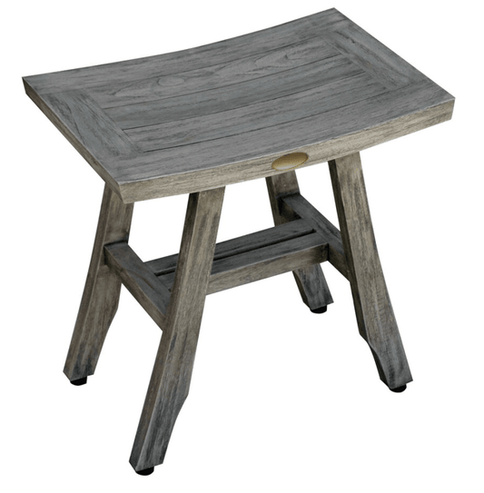 Compact Contemporary Teak Shower Stool in Gray Finish - AFS