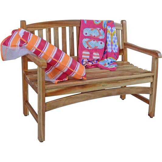 Compact Teak Outdoor Bench with Curved Design in Natural Finish - AFS