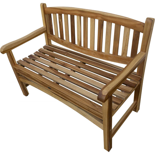 Compact Teak Outdoor Bench with Curved Design in Natural Finish - AFS