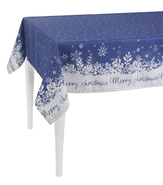 84" Merry Christmas Printed Rectangle Tablecloth in Polyeste Blue - AFS