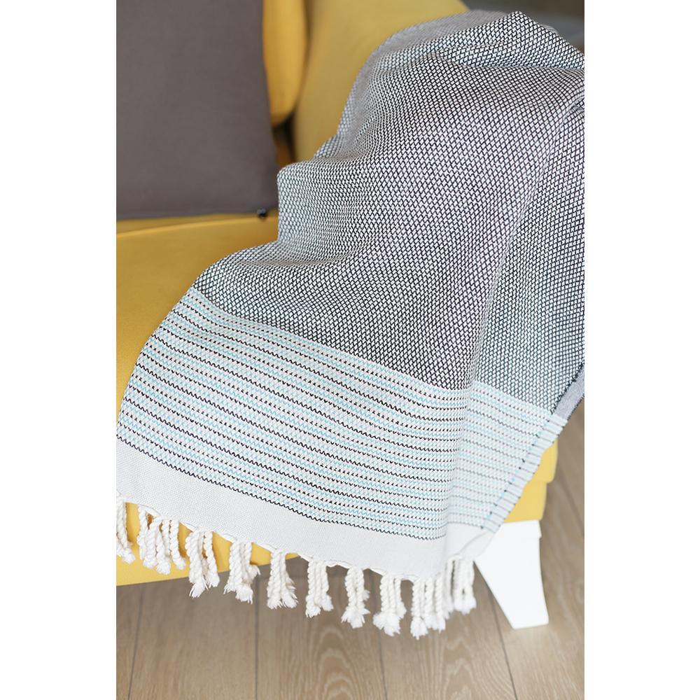 Grey and Blue Striped Turkish Towel or Throw Blanket - AFS