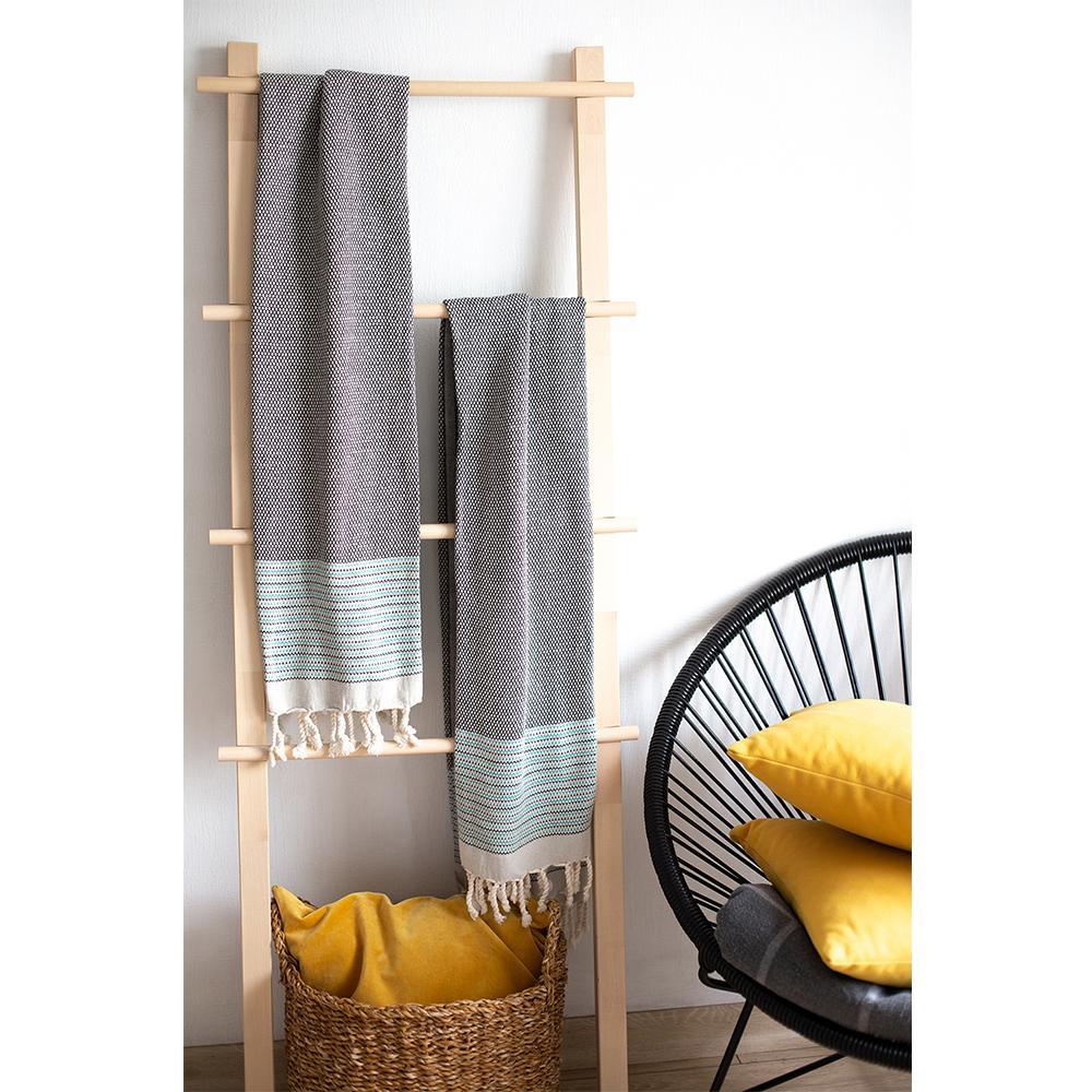 Grey and Blue Striped Turkish Towel or Throw Blanket - AFS