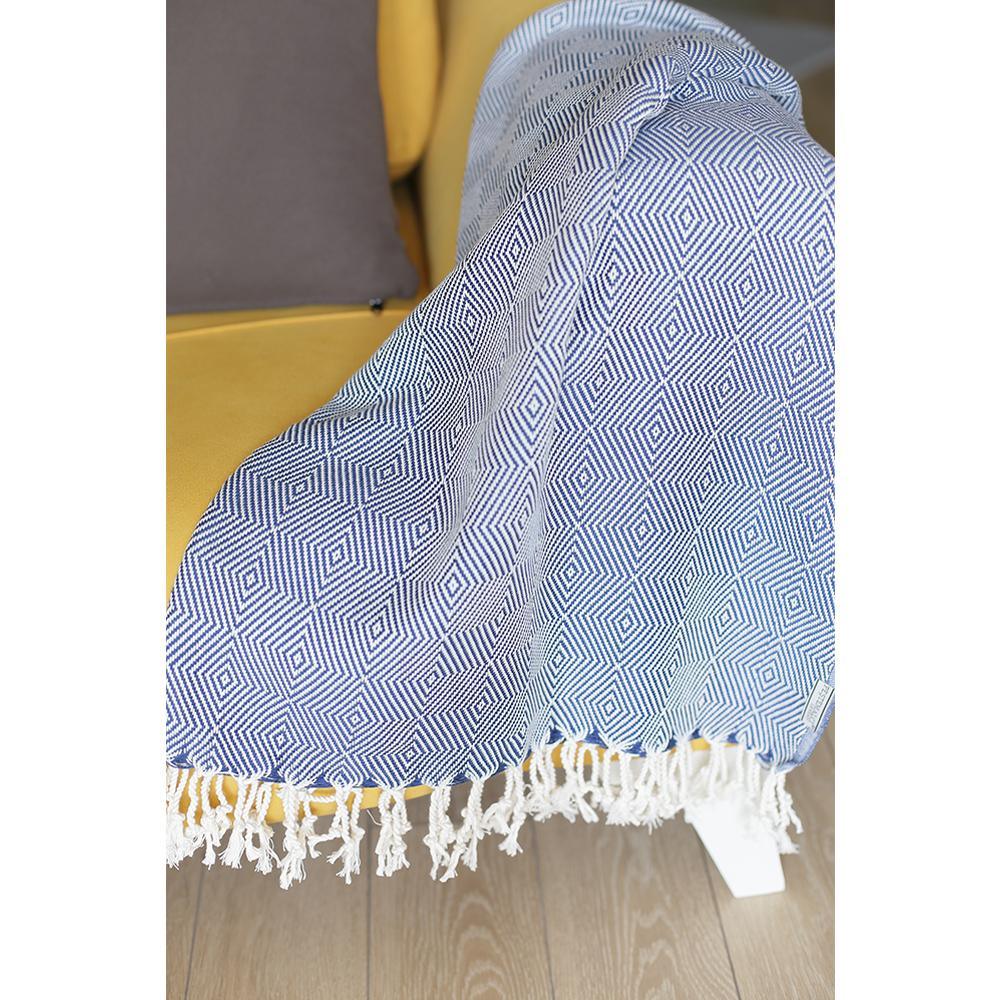 70" Geometric Handwoven Throw Blankets in Blue - AFS