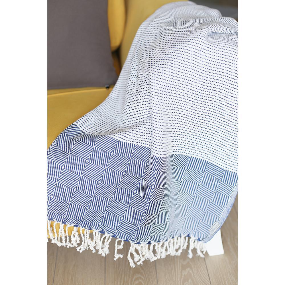 Blue and White Squares and Stripes Turkish Towel or Throw Blanket - AFS