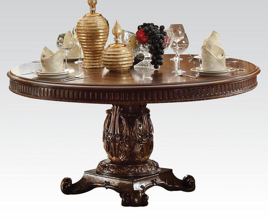 Round Wooden top Dining table with Single Carved Pedestal - AFS