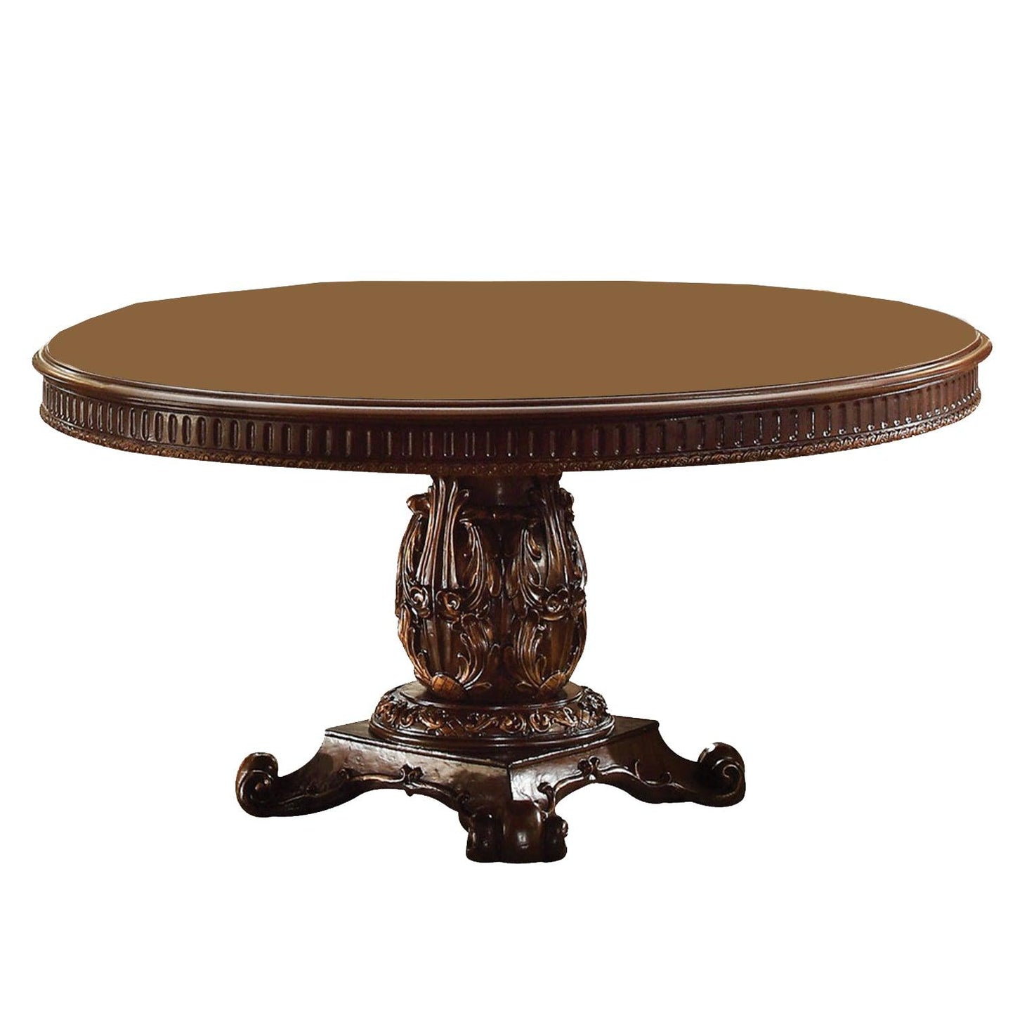 Round Wooden top Dining table with Single Carved Pedestal - AFS