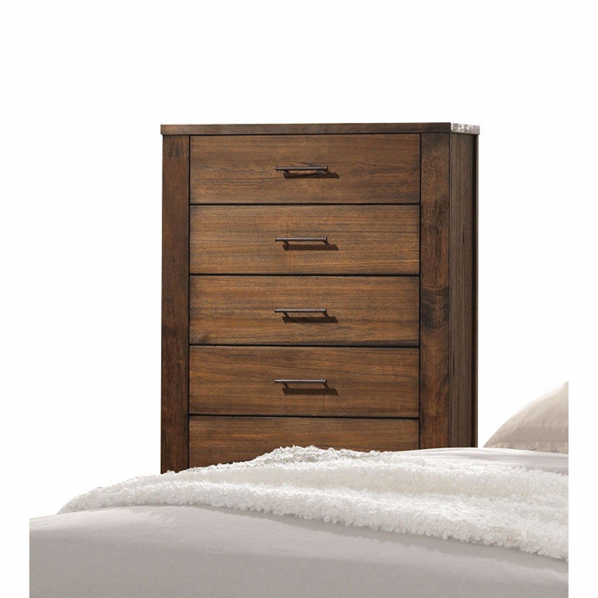 48" Oak Finish 5 Drawer Chest Dresser with Brass Metal Hardware - AFS