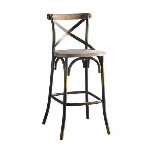 43" High Back Antiqued Copper and Oak Finish Bar Chair - AFS