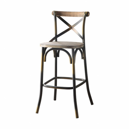 43" High Back Antiqued Copper and Oak Finish Bar Chair - AFS