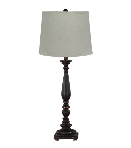 Distressed Black Traditional Table Lamp with Natural Shade - AFS