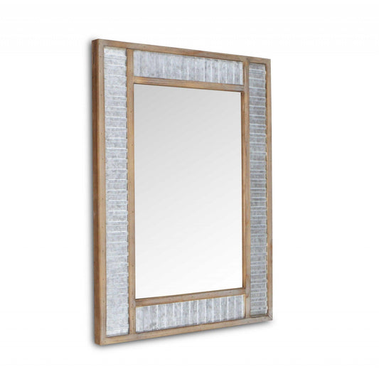 Modern Farmhouse Rectangular Wood and Galvanized Metal Wall Mirror - AFS