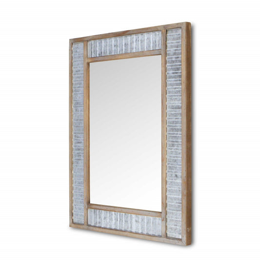 Modern Farmhouse Rectangular Wood and Galvanized Metal Wall Mirror - AFS