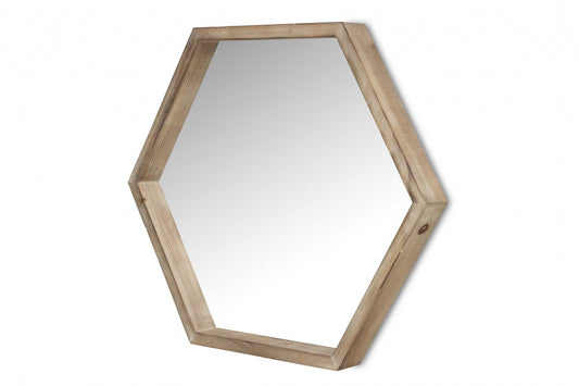 Modern Natural Wood Finish Hexagonal Wall Mirror - AFS