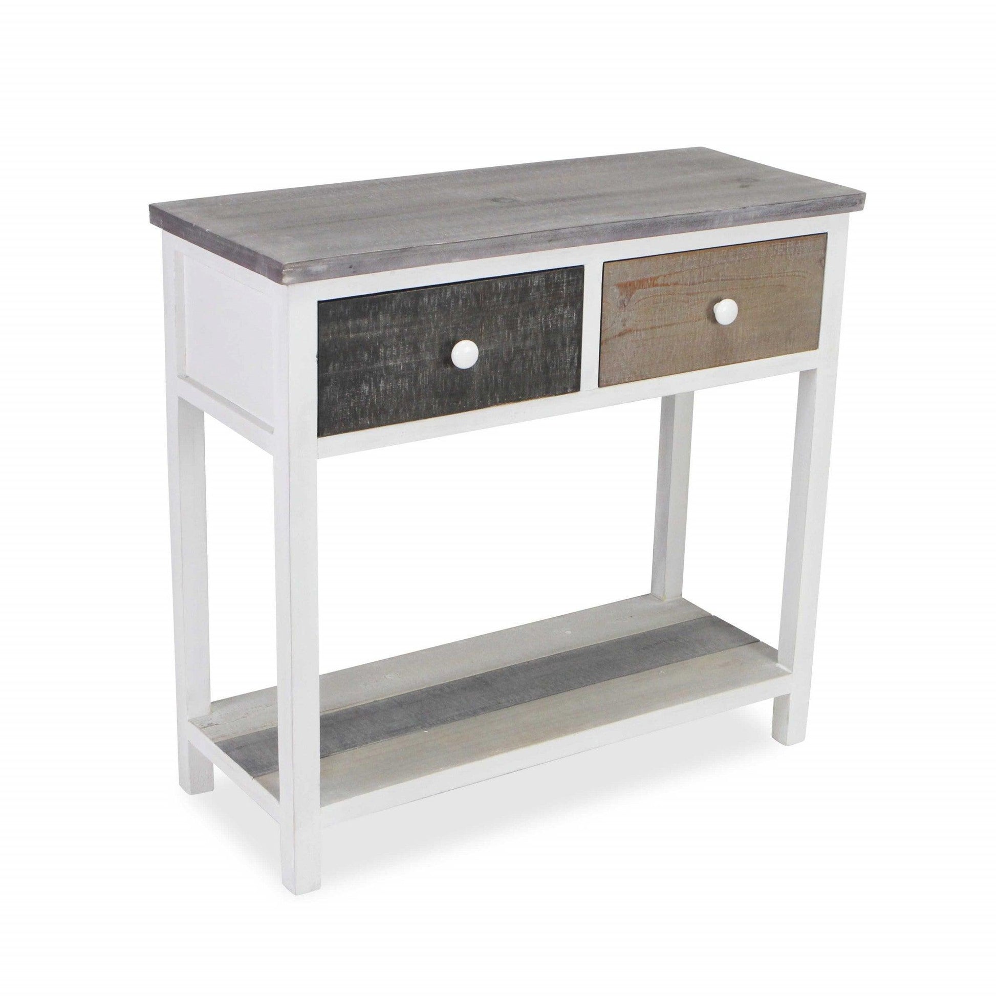 Distressed Gray and White Table with 2 Drawers and Bottom Shelf - AFS