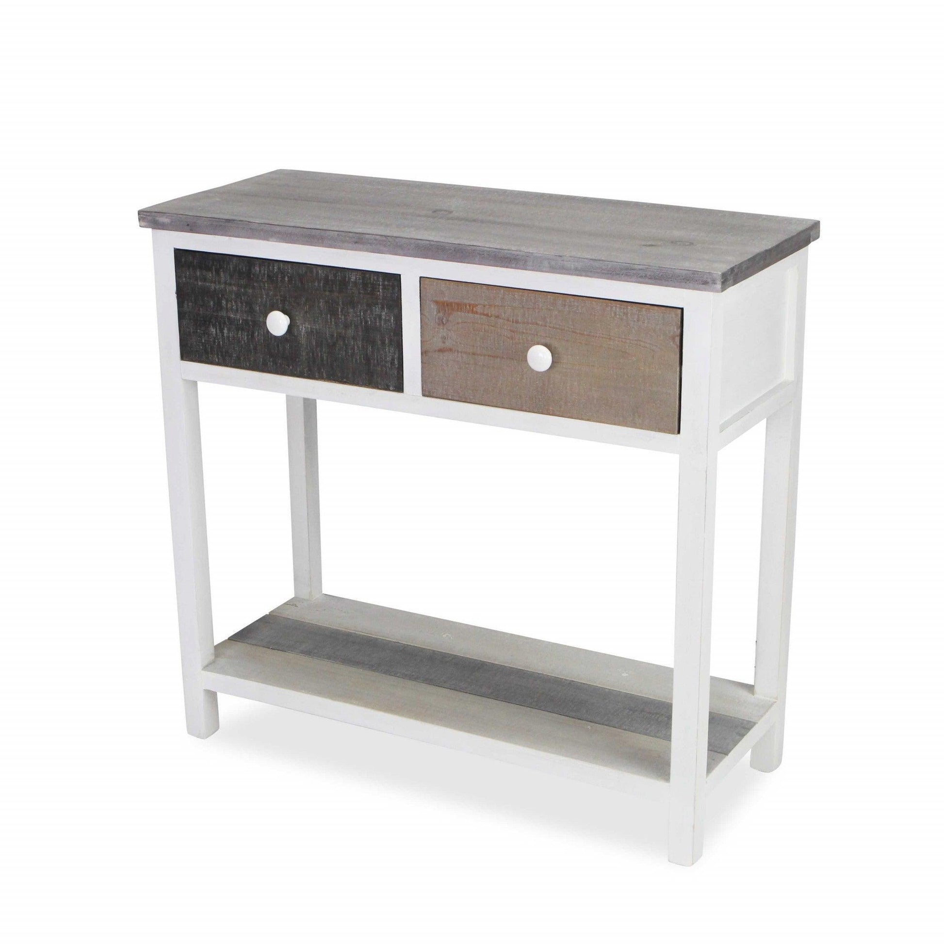 Distressed Gray and White Table with 2 Drawers and Bottom Shelf - AFS