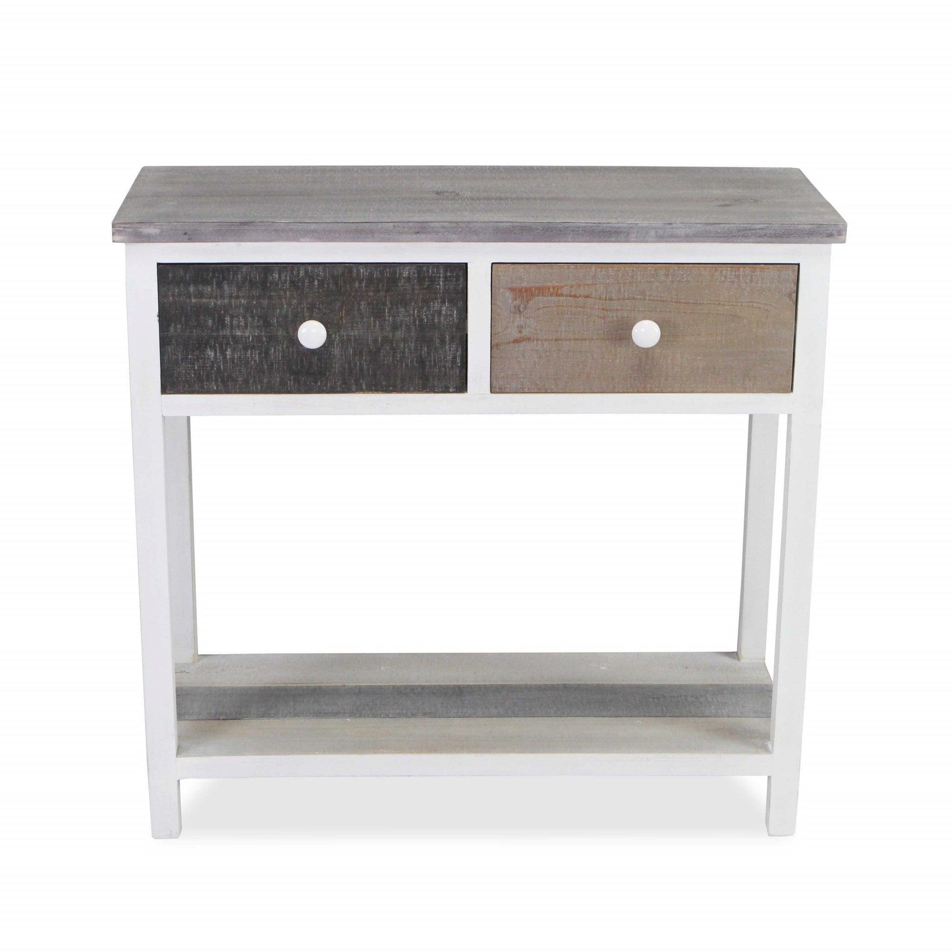 Distressed Gray and White Table with 2 Drawers and Bottom Shelf - AFS