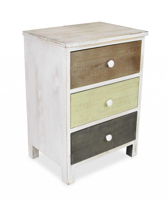 Distressed Gray and White Side Cabinet with 3 Drawers - AFS