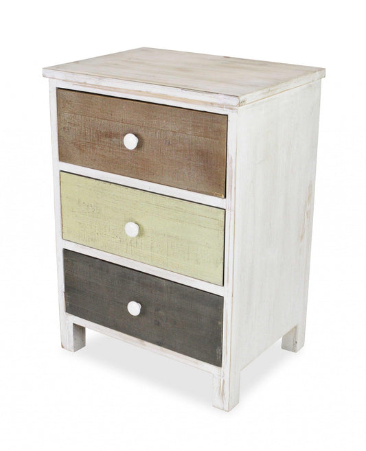 Distressed Gray and White Side Cabinet with 3 Drawers - AFS