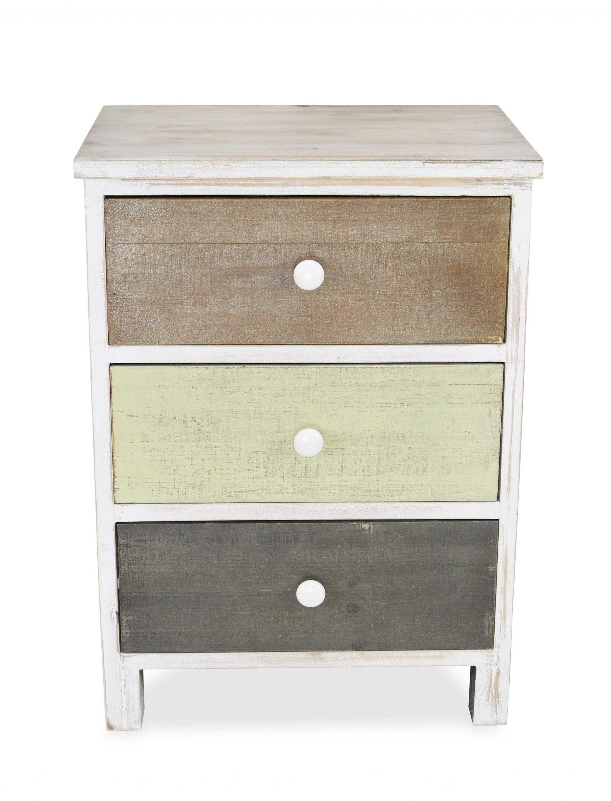 Distressed Gray and White Side Cabinet with 3 Drawers - AFS