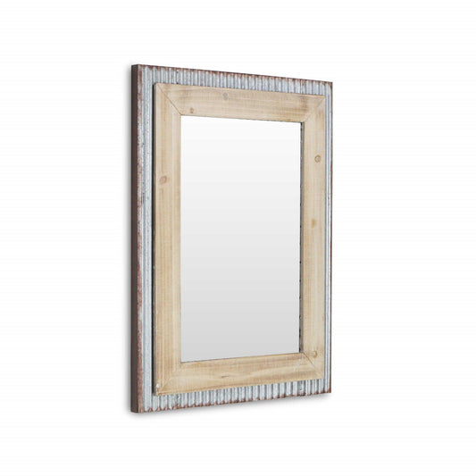 Glavanized Metal and Wood Rectangular Frame Wall Mirror - AFS