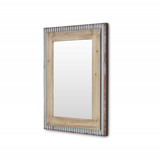 Glavanized Metal and Wood Rectangular Frame Wall Mirror - AFS