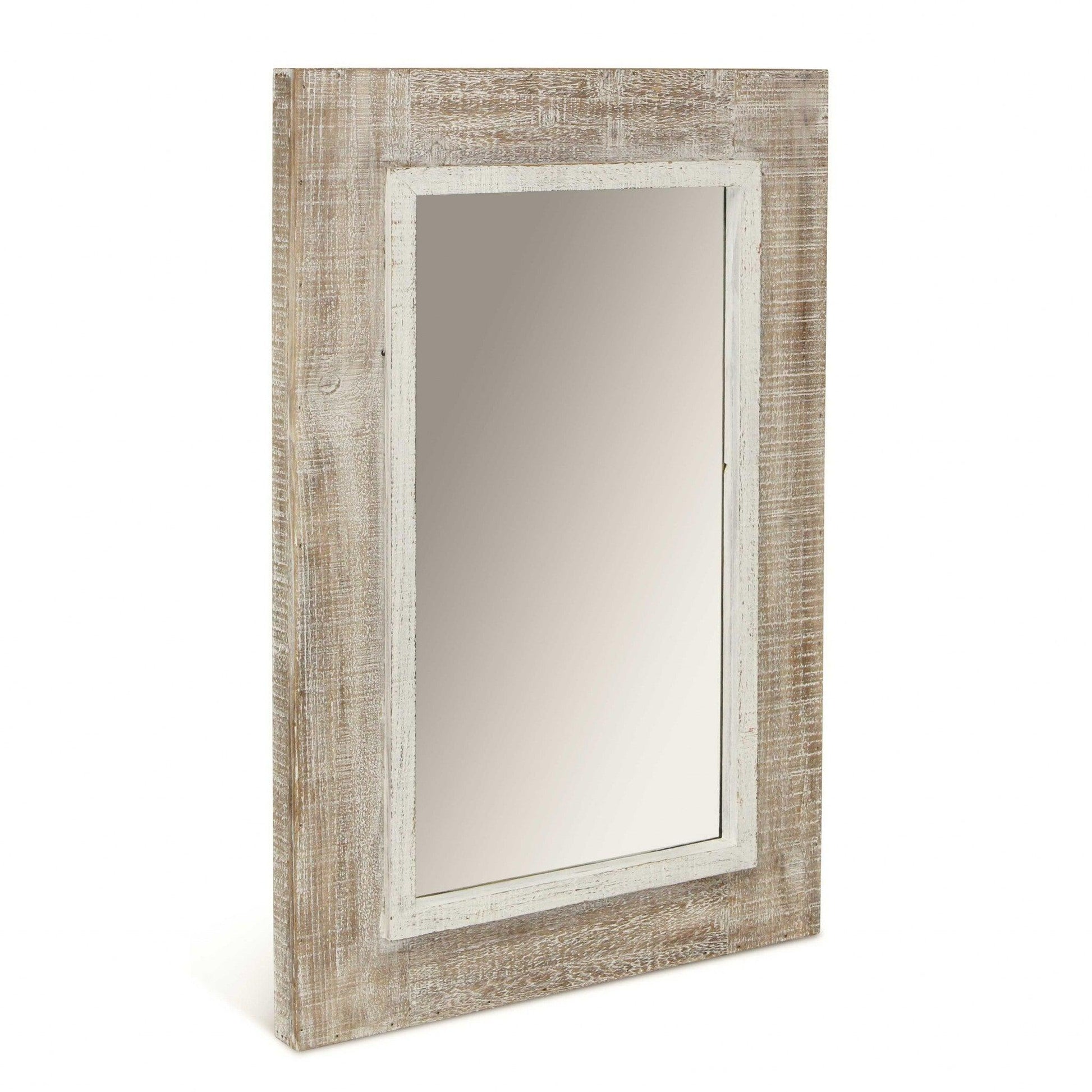 Rectangular Rustic White Wash Finish Wall Mirror - AFS