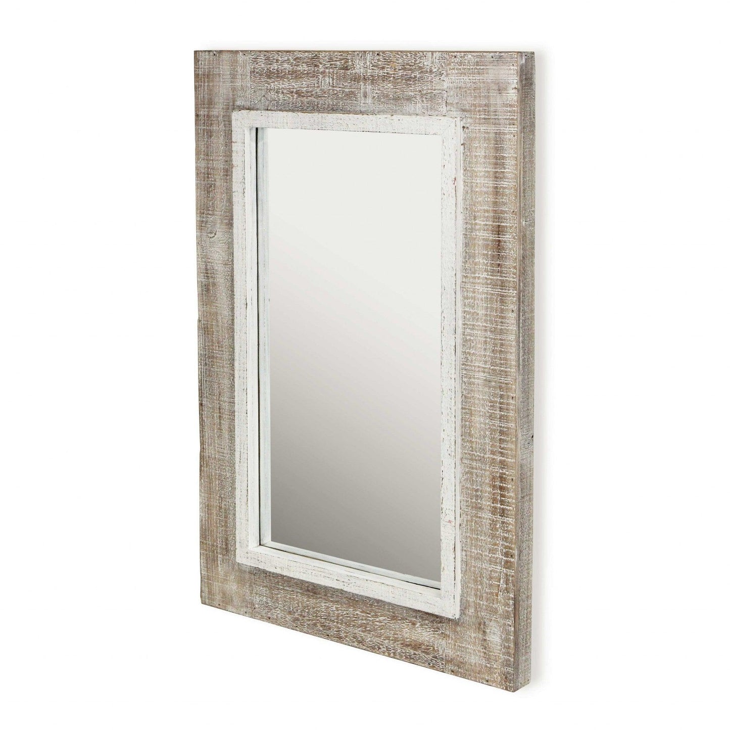 Rectangular Rustic White Wash Finish Wall Mirror - AFS