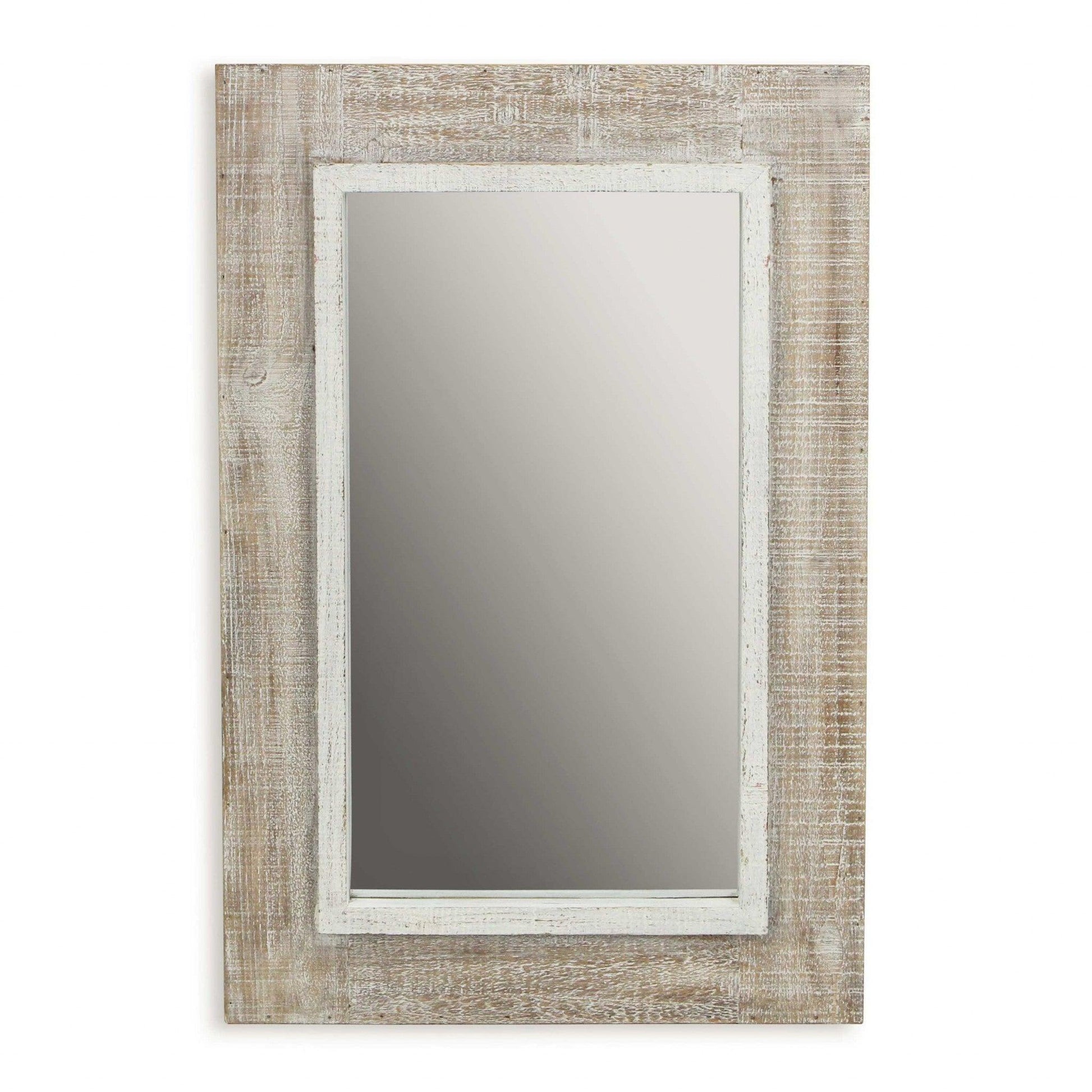 Rectangular Rustic White Wash Finish Wall Mirror - AFS