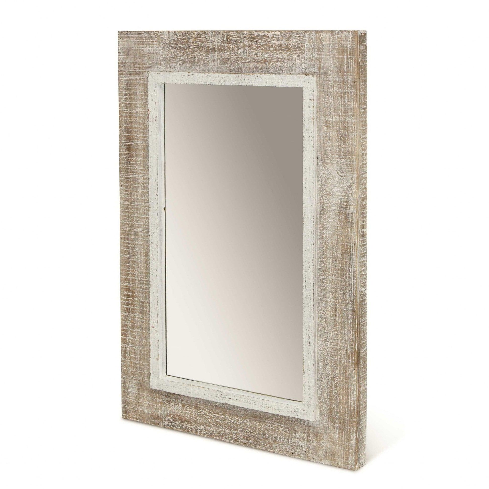 Rectangular Rustic White Wash Finish Wall Mirror - AFS