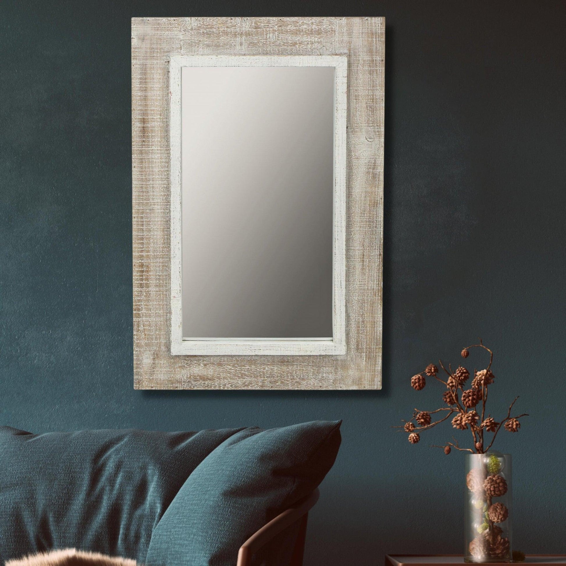 Rectangular Rustic White Wash Finish Wall Mirror - AFS