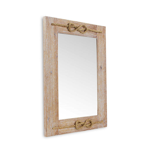 Brown Wood Finished Frame with Nautical Rope Accent Wall Mirror - AFS