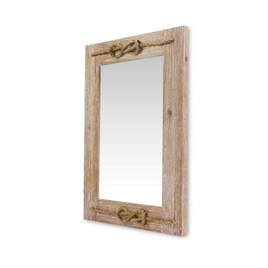 Brown Wood Finished Frame with Nautical Rope Accent Wall Mirror - AFS