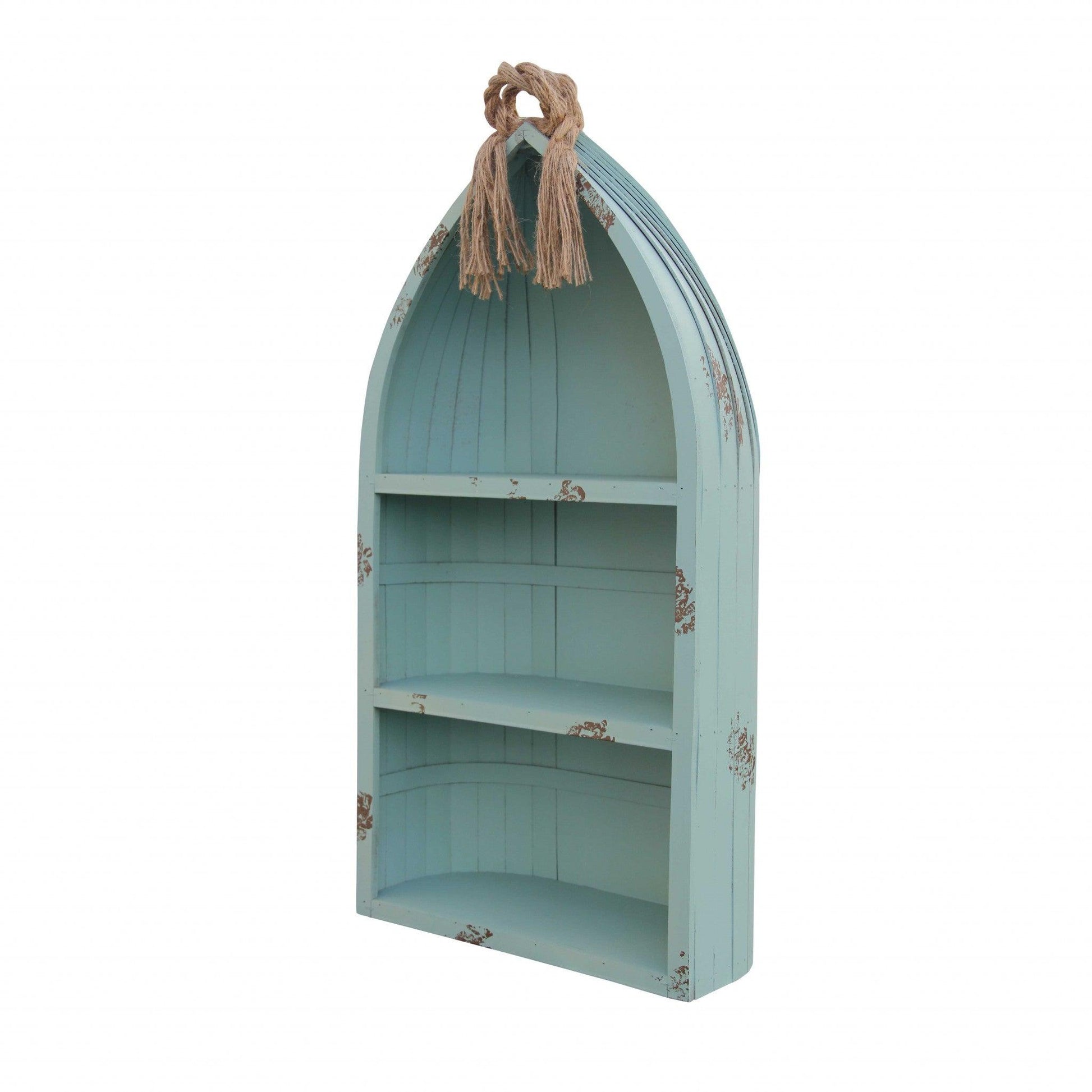 Distressed Blue Canoe Hanging Shelf - AFS