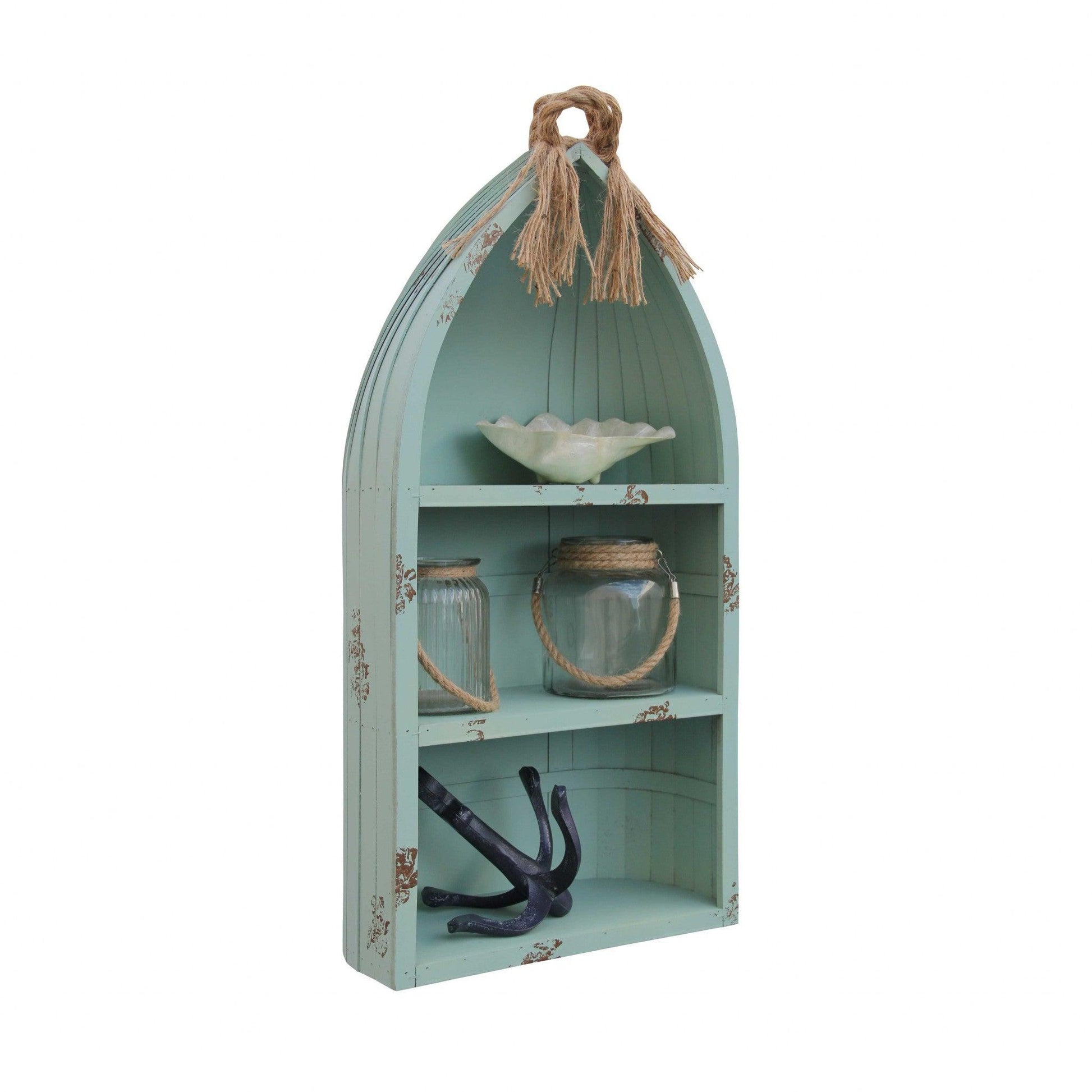 Distressed Blue Canoe Hanging Shelf - AFS