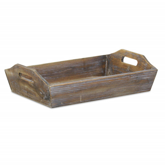 Dark Brown Finish Wood Serving Tray with Handles - AFS