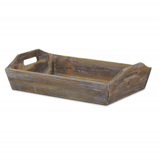 Dark Brown Finish Wood Serving Tray with Handles - AFS