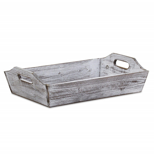 White Rustic Finish Wood Serving Tray with Handles - AFS