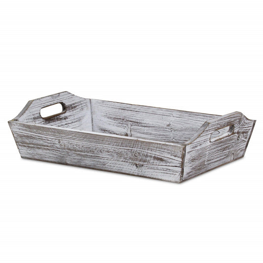 White Rustic Finish Wood Serving Tray with Handles - AFS